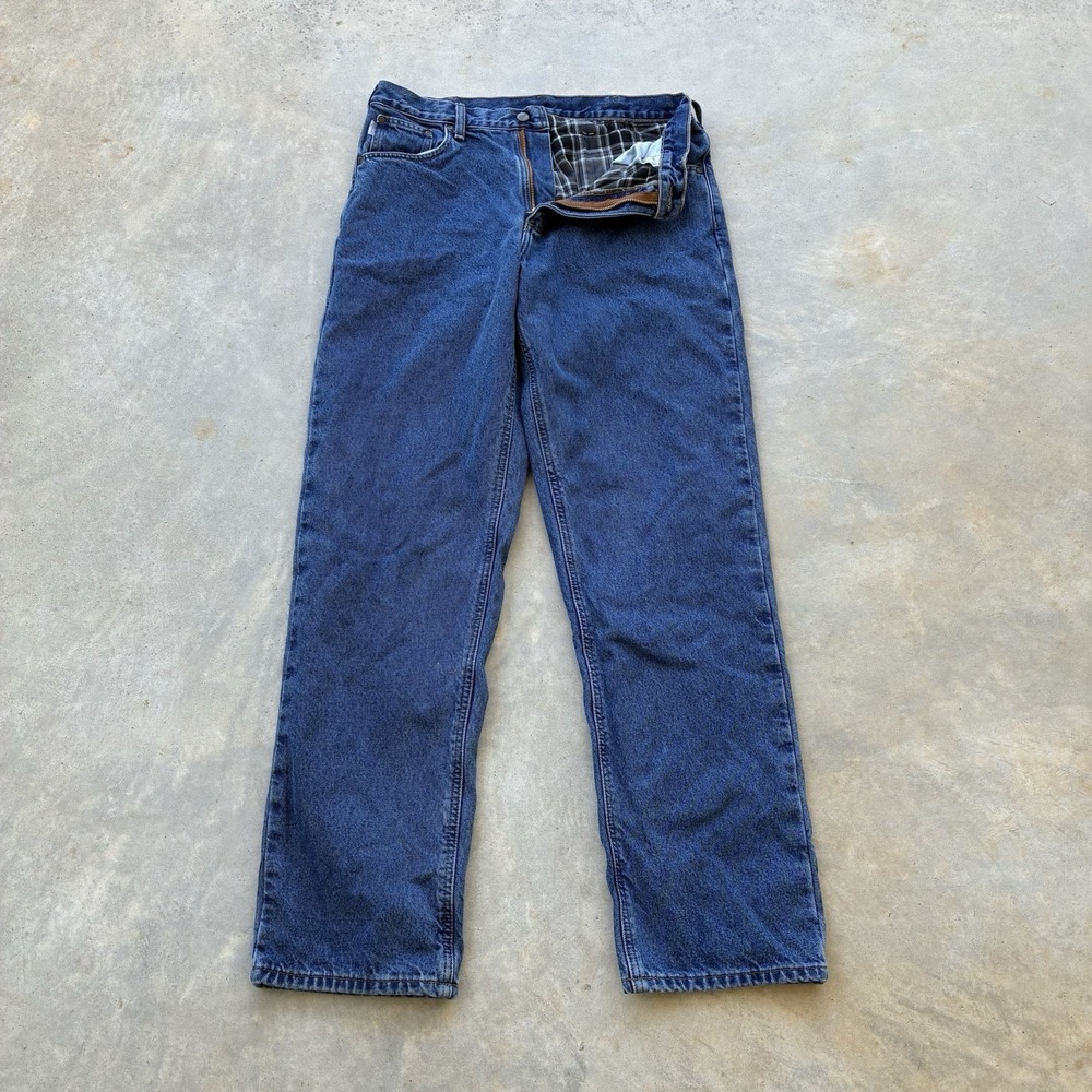 Carhartt Flannel Lined Jeans Men 34x34 Blue Relaxed Fit Medium Wash B172 DST